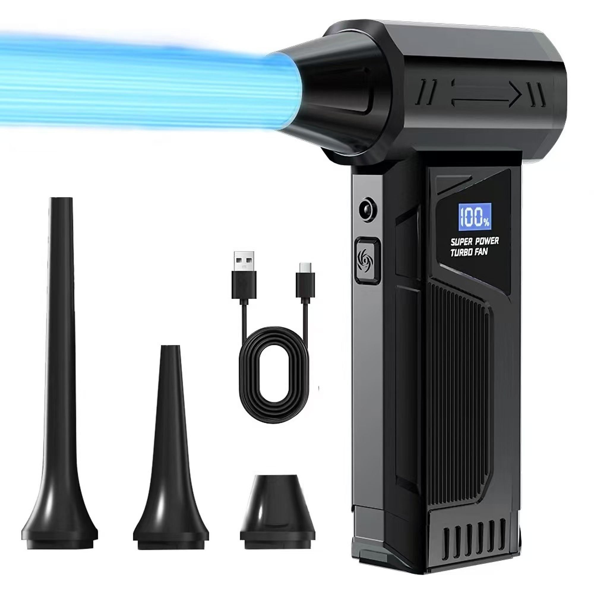 Ironton Turbo Electric Air Duster, 100,000 RPM, Rechargeable, 3 Nozzles, Storage Case